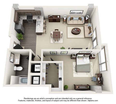 Floor plan for 1 bed, 1 bath, 868 sqft